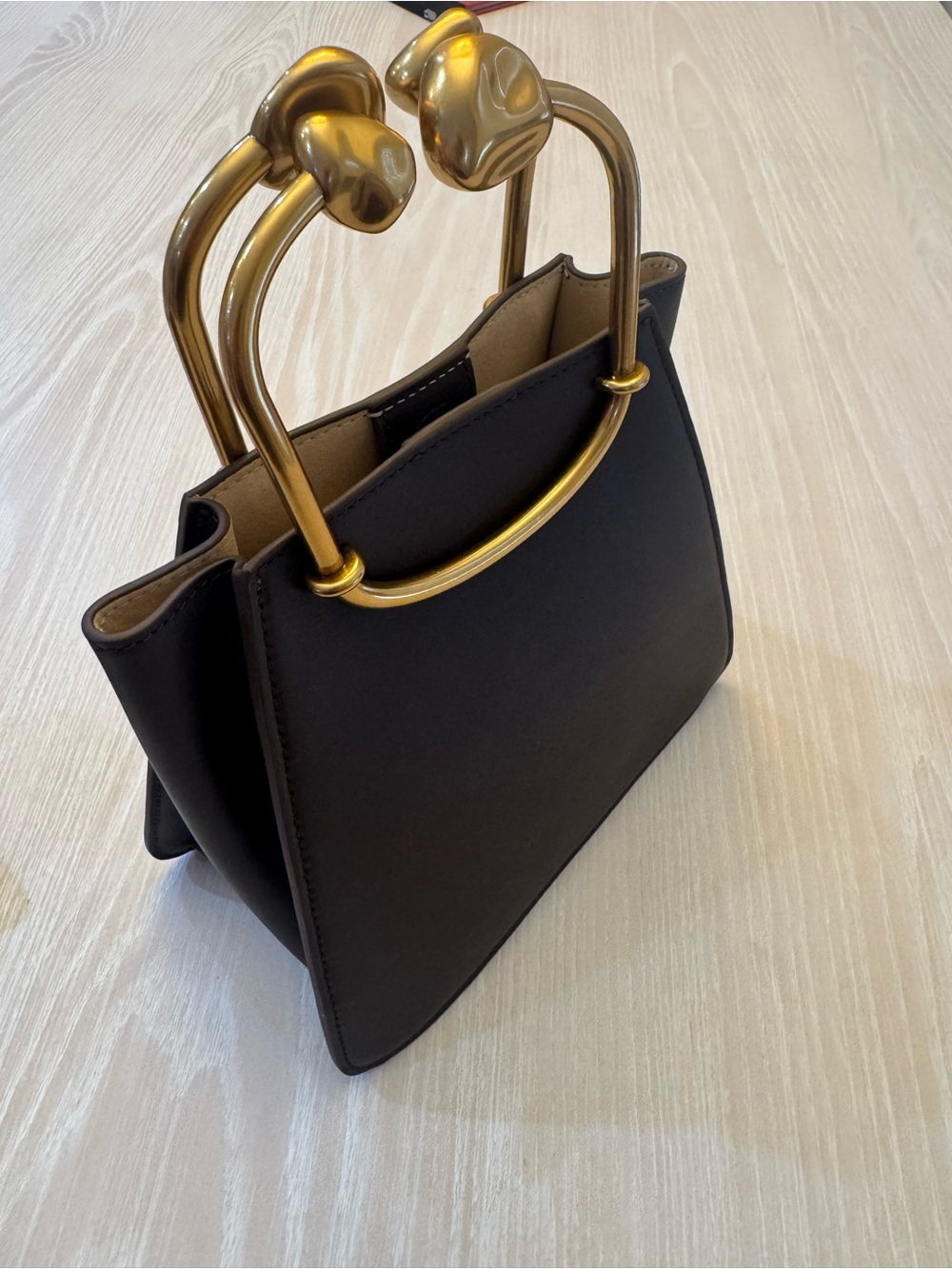 Cult Gaia Maxine Bag in Luwak Chocolate Brown Structured Gold Handle Purse NEW - Picture 6 of 7